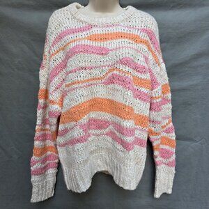NWT New In Boutique Style Pullover Sweater Loose Knit PInk Orange Sz Large